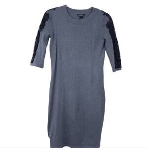 NEW Esperanza Knit Sweater Dress Gray Medium, Lace 3/4 Sleeves, Stretchy Dress